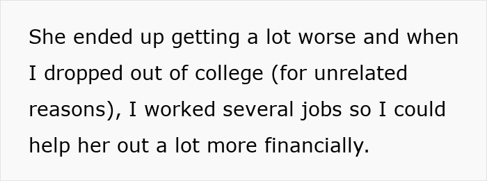 Text about working several jobs to help with medical bills, related to late half-sis lying to dad for support. Text about working several jobs to help with medical bills, related to late half-sis lying to dad for support.