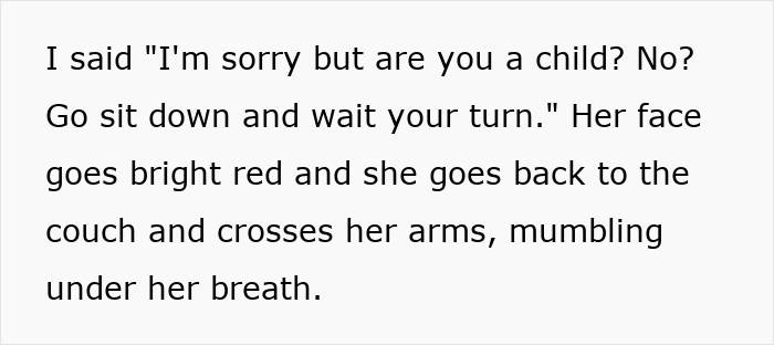 Text showing a confrontation where a MIL pouts and waits her turn after being told to stop hogging the Thanksgiving food.