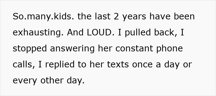 Text excerpt about a woman exhausted by a friend with many kids and multiple dads, ending a 10-year friendship. Text excerpt about a woman exhausted by a friend with many kids and multiple dads, ending a 10-year friendship.
