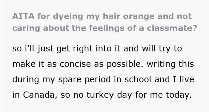 Text excerpt about dyeing hair orange and classmates, showing a personal story related to dyeing hair orange classmate drama. Text excerpt about dyeing hair orange and classmates, showing a personal story related to dyeing hair orange classmate drama.