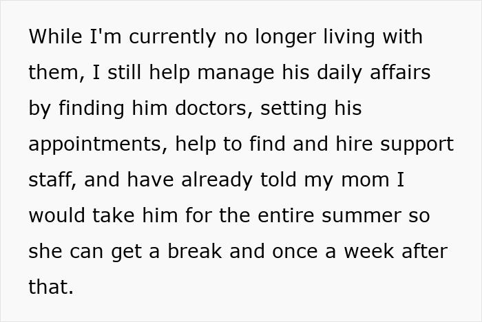 Text excerpt about managing a disabled sibling’s care and support while not living together, related to refuse living with disabled sibling. Text excerpt about managing a disabled sibling’s care and support while not living together, related to refuse living with disabled sibling.