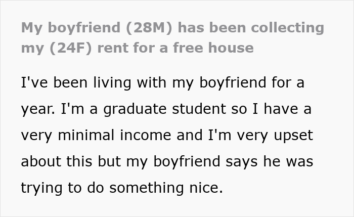 Text excerpt about boyfriend lying and extorting rent money while claiming it was for her good, relationship conflict context.