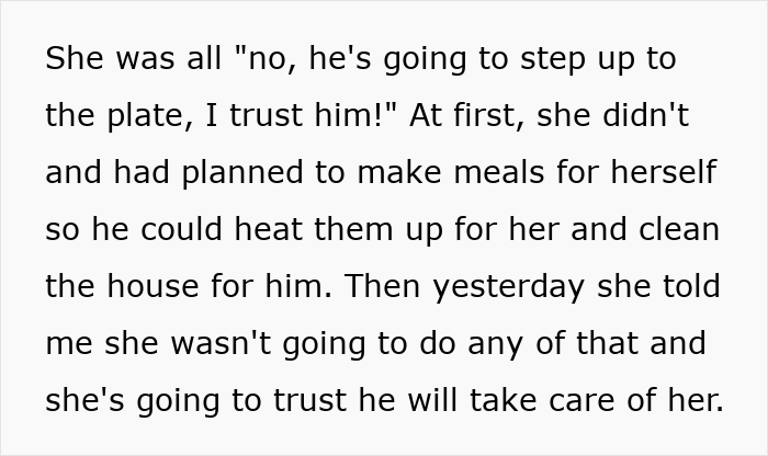 Alt text: Concerned friend contemplates exposing slacker hubby planning to skip caring for wife after her surgery. Alt text: Concerned friend contemplates exposing slacker hubby planning to skip caring for wife after her surgery.