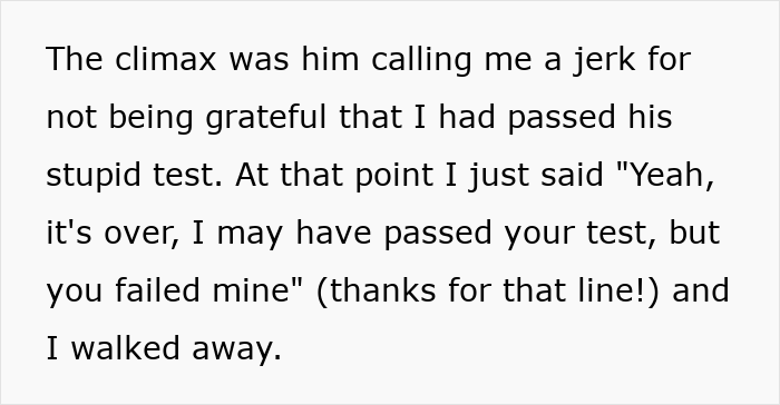 Text block showing a personal story about an immature guy testing his new girlfriend, who later learns about his past.