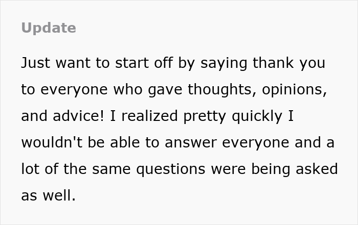 Update text expressing gratitude for advice and noting repeated questions, reflecting the burnt-out wife&rsquo;s plea for husband to feed baby.