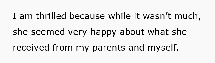 Text on white background expressing a grieving dad’s joy that his daughter was happy with a modest birthday from him and parents.