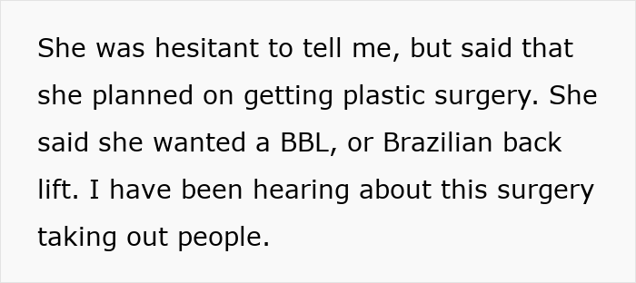 Text excerpted from a story about an 18-year-old wanting a BBL and disagreement over inheritance and college funding.