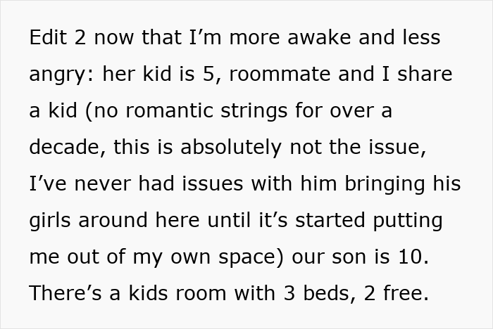 Text message conversation discussing a guy letting his girlfriend’s kid sleep in roommate’s bed, causing anger and conflict. Text message conversation discussing a guy letting his girlfriend’s kid sleep in roommate’s bed, causing anger and conflict.