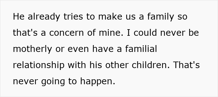 Text on a white background: A woman explains refusing a blended family Christmas with her ex's affair kids due to family concerns.