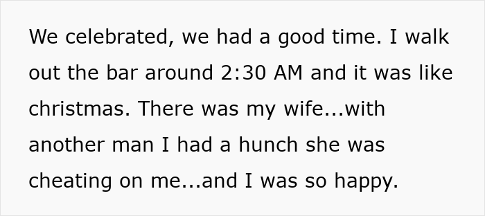 Man happy after discovering ex-wife caught cheating late at night outside a bar, expressing mixed emotions. Man happy after discovering ex-wife caught cheating late at night outside a bar, expressing mixed emotions.