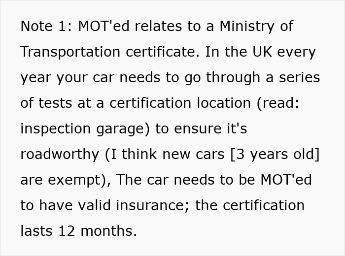 Note explaining the UK MOT certificate requirement for cars to be roadworthy and valid for insurance purposes. Note explaining the UK MOT certificate requirement for cars to be roadworthy and valid for insurance purposes.